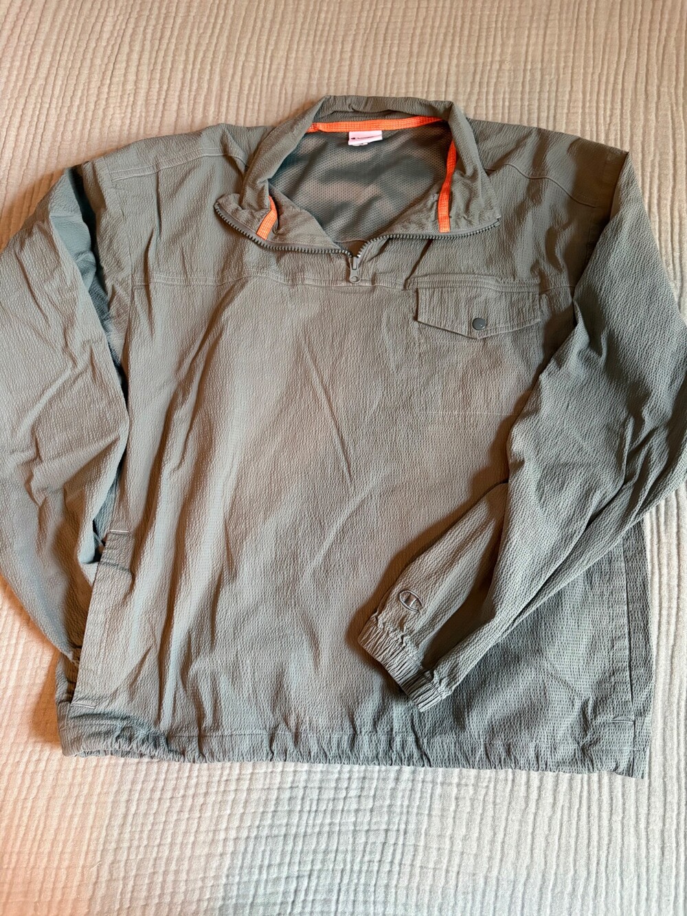 Champion Menโs Medium Olive Green 1/4 Zip Pullover Windbreaker Anorak Jacket